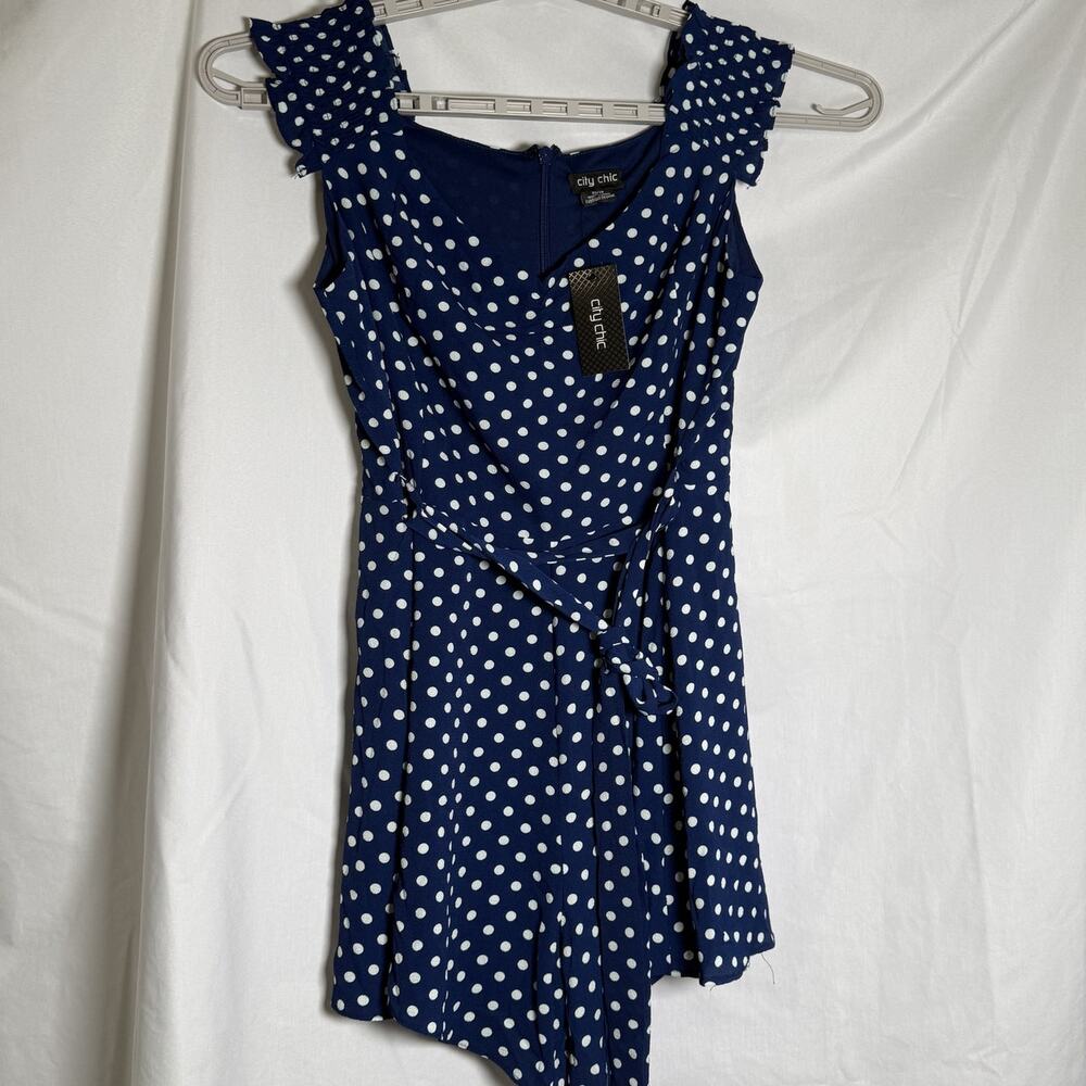 City Chic Navy Polka Dot Playsuit XS Love Spot Romper NWT